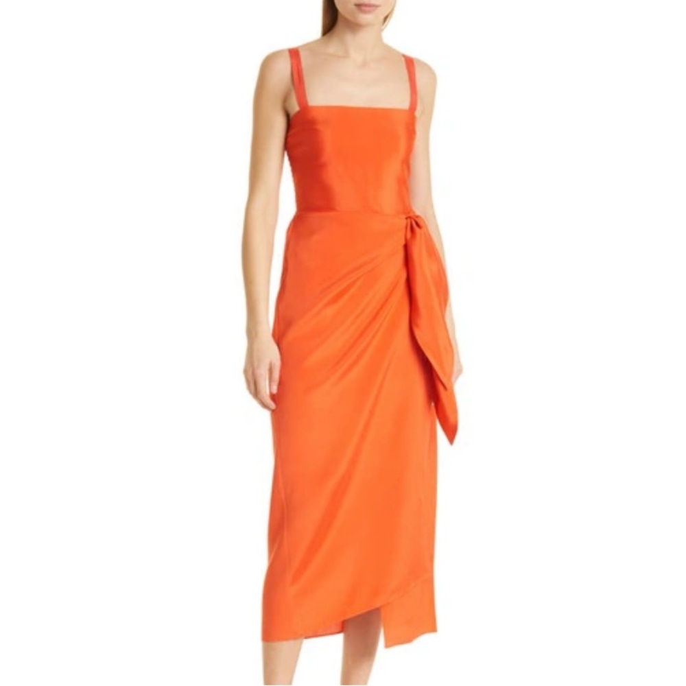 La Ligne Mía sleeveless silk blend dress in tangerine